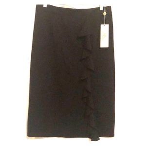 New black pencil skirt with split and front fringe